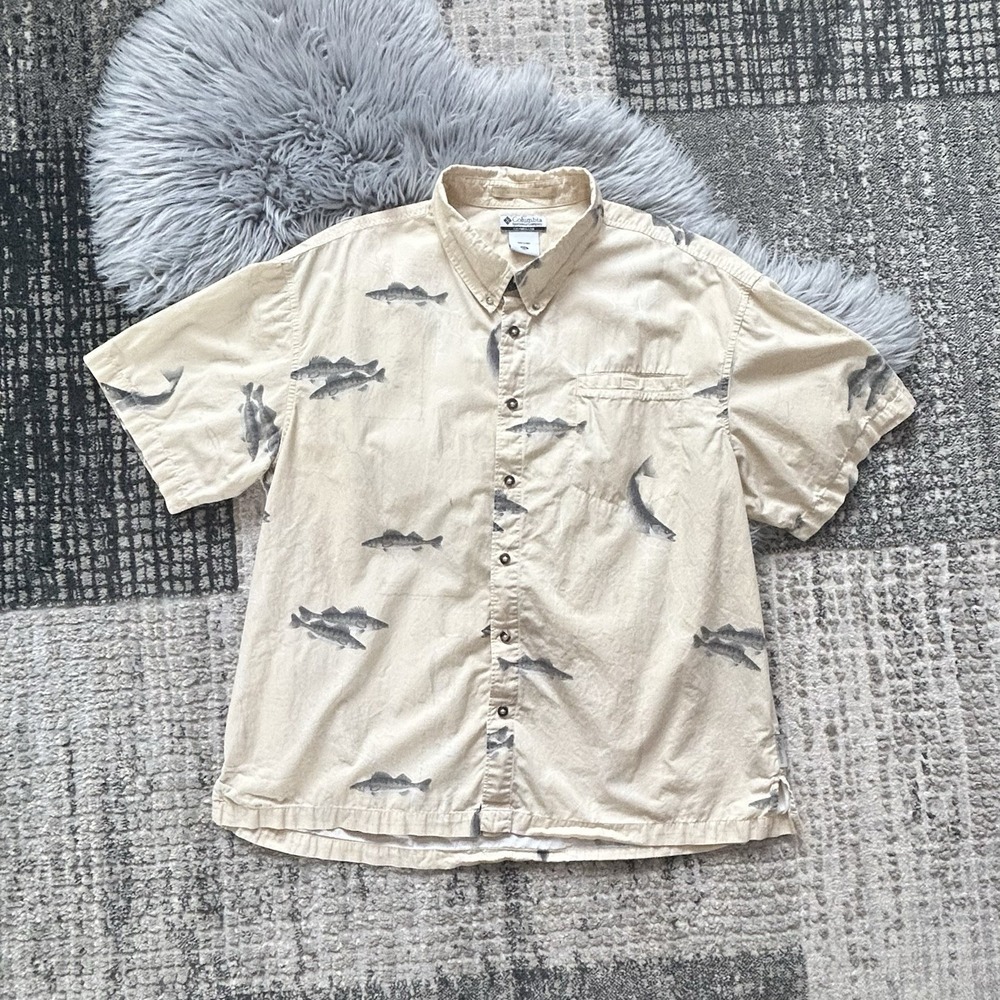 Mens Columbia River Lodge Button Down shirt Size XXL Fish Pattern